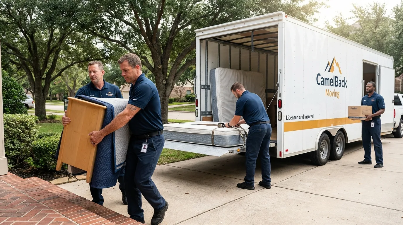 Crew loading residential truck for cross-state move from West Greenwich, RI