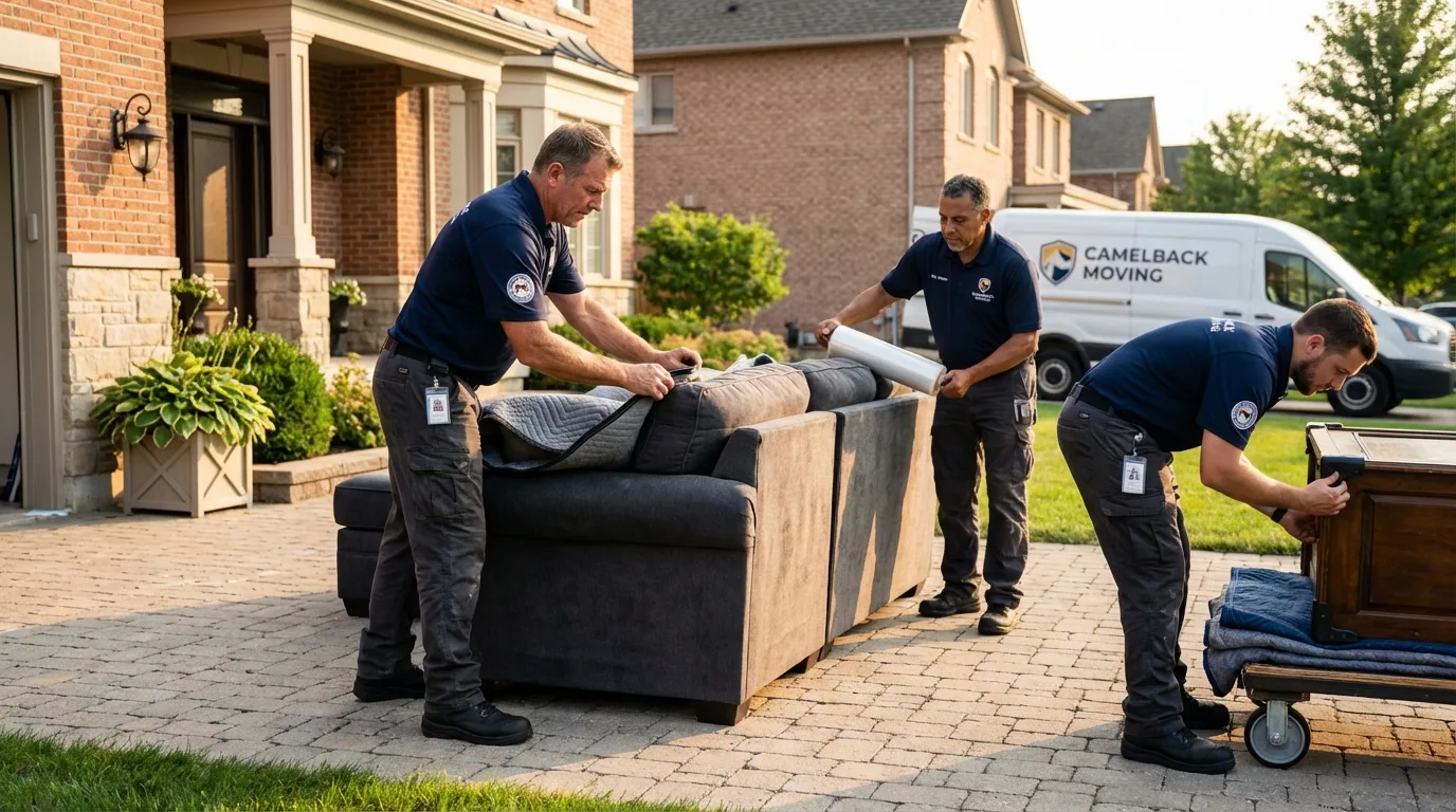 Large estate moving crew wrapping furniture in West Greenwich, RI